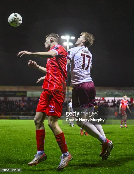 Dublin , Ireland - 4 March 2024; Will Jarvis of Shelbourne in action against Vincent Borden of Galway United during the SSE Airtricity Men's Premier...