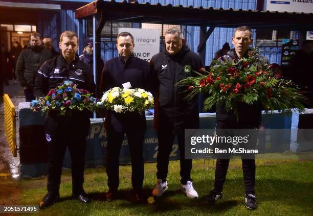 Louth , Ireland - 4 March 2024; In attendance, from left, Drogheda United kit manager Barry Sanfey, League of Ireland director Mark Scanlon, FAI kit...