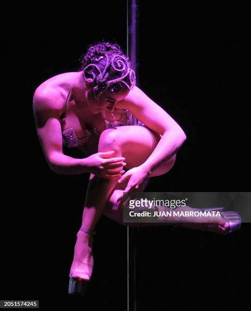Argentinian pole dancer Alumine Fernandez performs during the "Miss Pole Dance Argentina 2009" competition in Buenos Aires, Argentina on October 20,...