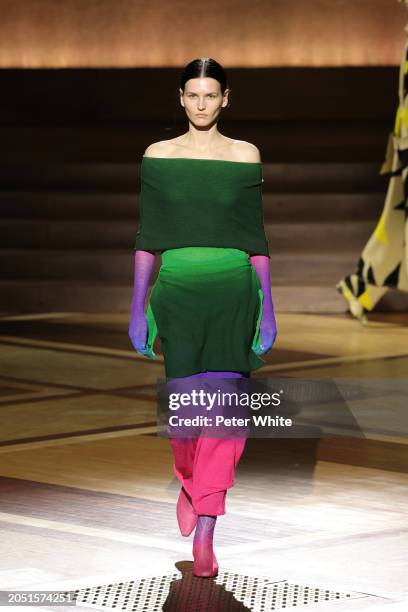 Model walks the runway during the Issey Miyake Womenswear Fall/Winter 2024-2025 show as part of Paris Fashion Week on March 01, 2024 in Paris, France.