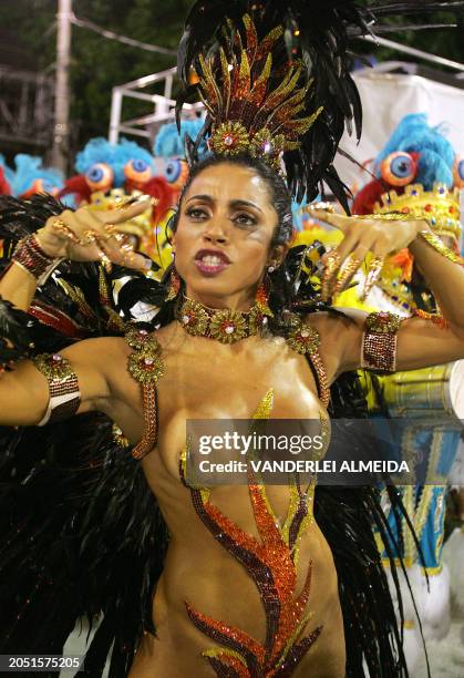 Adriana Peritt the queen of the drums of Unidos de Vila Isabel samba school performs ahead of the musicians while their school opens on the first...