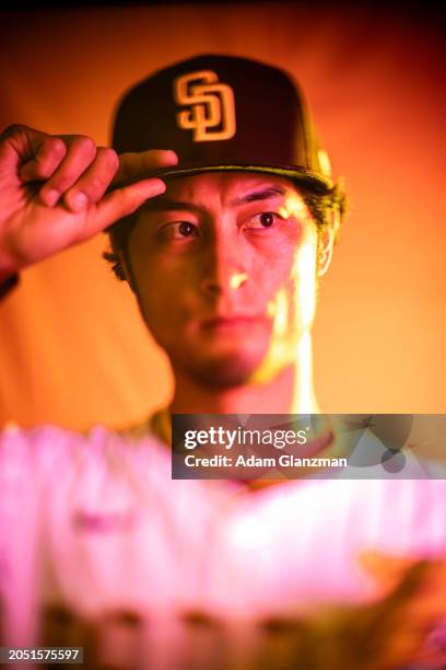 Yu Darvish of the San Diego Padres poses for a photo during the San Diego Padres Photo Day at Peoria Sports Complex on Tuesday, February 20, 2024 in...