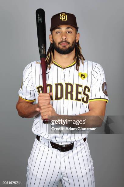 Fernando Tatis Jr. #23 of the San Diego Padres poses for a photo during the San Diego Padres Photo Day at Peoria Sports Complex on Tuesday, February...