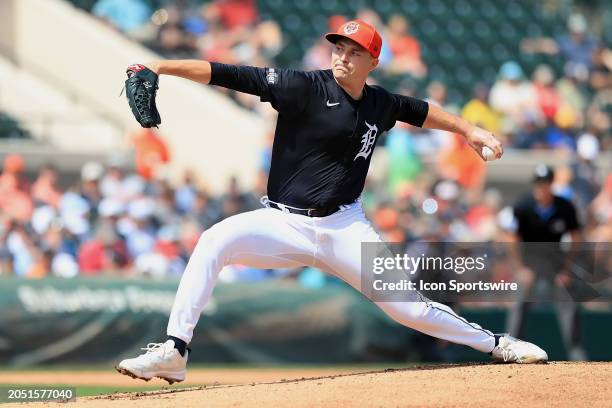 Detroit Tigers pitcher Tarik Skubal delivers a pitch to the plate during the spring training game between the Boston Red Sox and the Detroit Tigers...