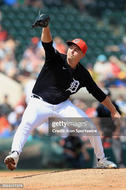 Detroit Tigers pitcher Tarik Skubal delivers a pitch to the plate during the spring training game between the Boston Red Sox and the Detroit Tigers...