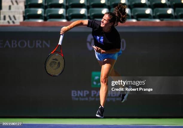 Daria Kasatkina practices on Day 2 of the BNP Paribas Open at Indian Wells Tennis Garden on March 04, 2024 in Indian Wells, California.