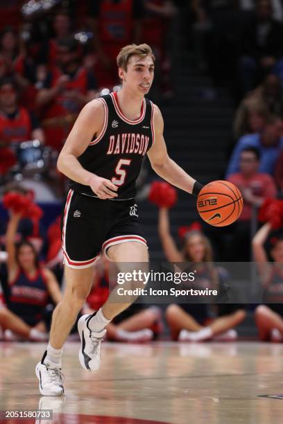 Davidson Wildcats guard Grant Huffman controls the ball during the game against the Davidson Wildcats and the Dayton Flyers on February 27 at UD...