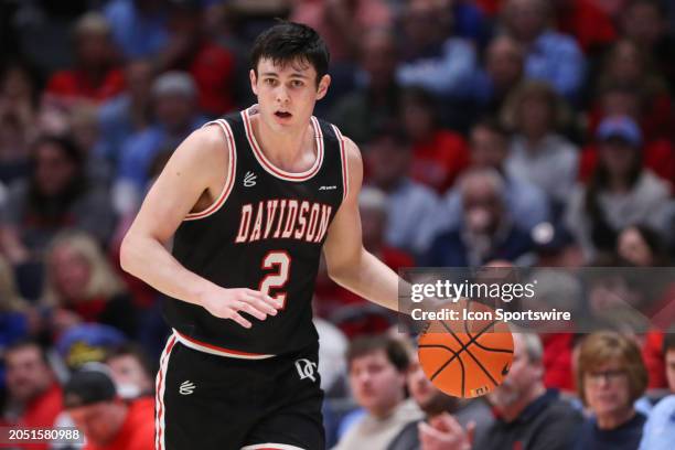 Davidson Wildcats forward Bobby Durkin controls the ball during the game against the Davidson Wildcats and the Dayton Flyers on February 27 at UD...