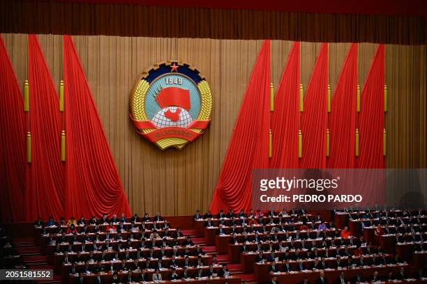 General view of the opening session of the National People's Congress at the Great Hall of the People in Beijing on March 5, 2024.