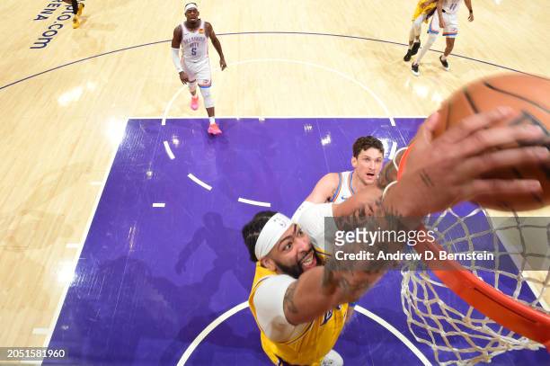 Anthony Davis of the Los Angeles Lakers dunks the ball during the game against the Oklahoma City Thunder on March 4, 2024 at Crypto.Com Arena in Los...