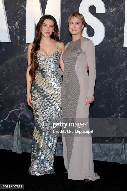 Millie Bobby Brown and Robin Wright attend Netflix's "Damsel" New York Premiere at Paris Theater on March 01, 2024 in New York City.