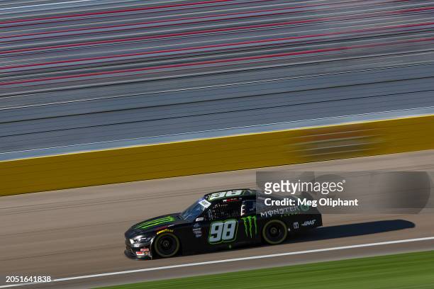 Riley Herbst, driver of the Monster Energy Ford, drives during practice for the NASCAR Xfinity Series The LiUNA! at Las Vegas Motor Speedway on March...