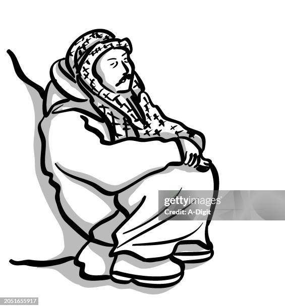 man wearing kufiya resting sketch - turban vector stock illustrations