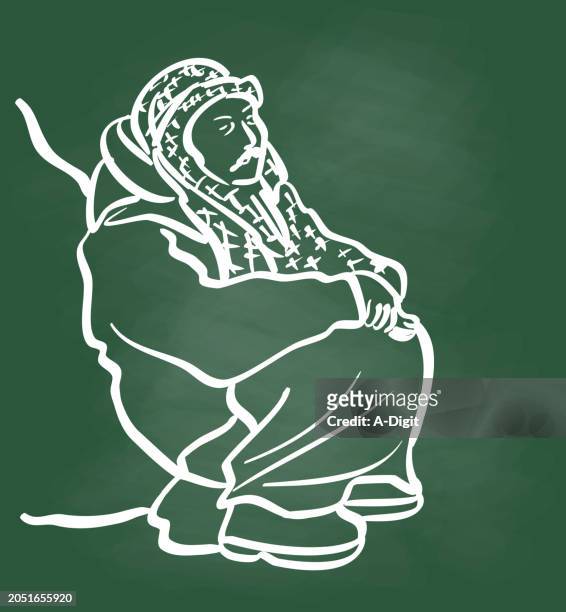 man wearing kufiya resting chalkboard - turban vector stock illustrations