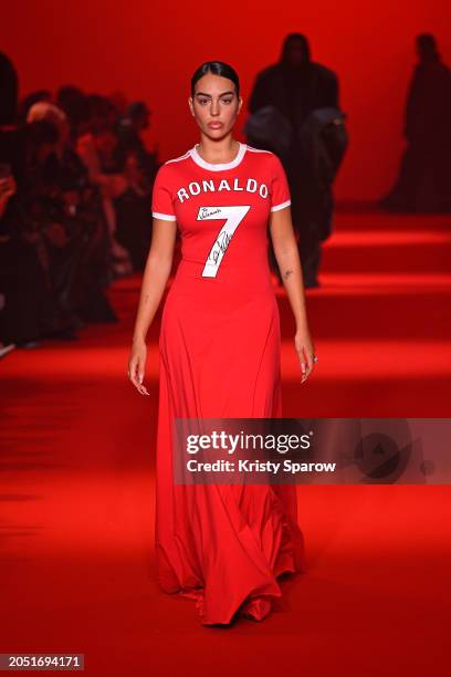 Georgina Rodriguez walks the runway during the Vetements Womenswear Fall/Winter 2024-2025 show as part of Paris Fashion Week on March 01, 2024 in...