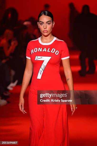 Georgina Rodriguez walks the runway during the Vetements Womenswear Fall/Winter 2024-2025 show as part of Paris Fashion Week on March 01, 2024 in...