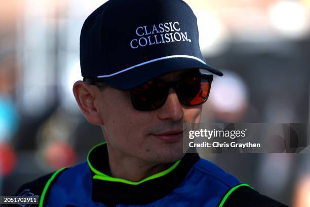 Ryan Ellis, driver of the Classic Collision Chevrolet, looks on during practice for the NASCAR Xfinity Series The LiUNA! at Las Vegas Motor Speedway...