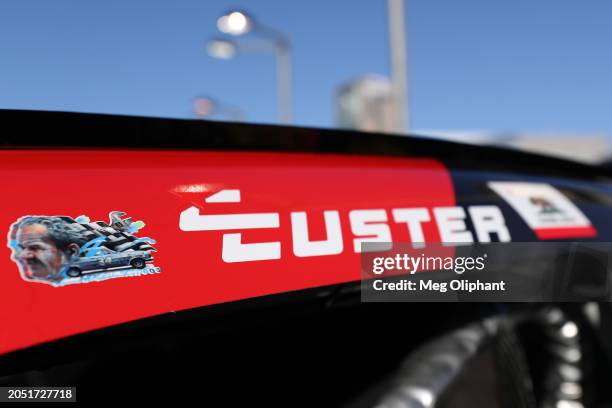 Detail of the sticker in tribute to NASCAR Hall of Famer Wendell Scott on the Production Alliance Group Ford, driven by Cole Custer during qualifying...