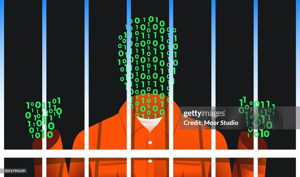 Digital prisoner made of binary code illustration