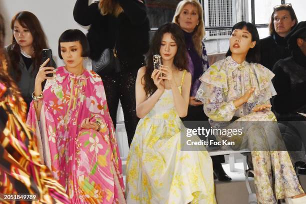 Kiwi Lee, Shen Mengchen and Michelle Song attend the Léonard Paris Womenswear Fall/Winter 2024-2025 show as part of Paris Fashion Week on March 01,...