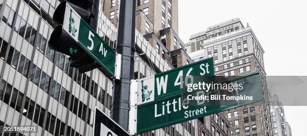 46th and 5th Little Brazil street sign on January 30th, 2014 in New York City.
