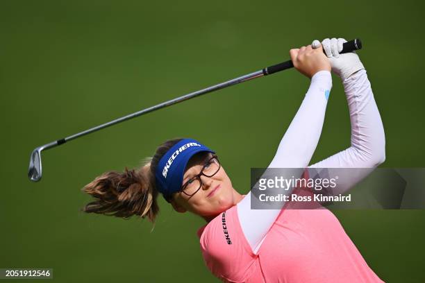 Brooke M. Henderson of Canada plays her second shot on the third hole during Day Three of the HSBC Women's World Championship at Sentosa Golf Club on...