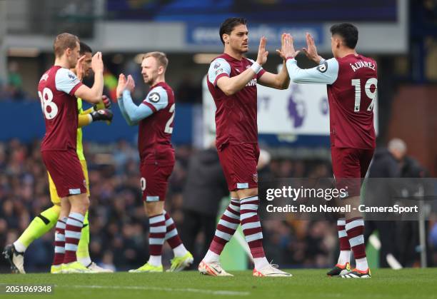 West Ham United's Konstantinos Mavropanos and Edson Alvarez prior to kick-off during the Premier League match between Everton FC and West Ham United...