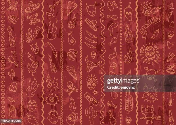 nahtlose würzige mexikanische restaurant-kritzeleien - savory stock-grafiken, -clipart, -cartoons und -symbole