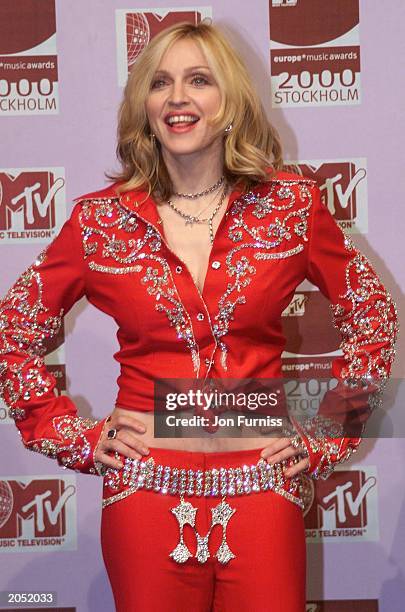 Pop superstar Madonna attends the MTV European Music Awards at the Globen Centre in Stockholm, Sweden on November 16, 2000. The singer won awards for...