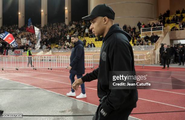 Kylian Mbappe of PSG following the Ligue 1 Uber Eats match between AS Monaco and Paris Saint-Germain at Stade Louis II on March 1, 2024 in Monaco,...