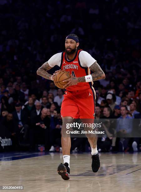 Brandon Ingram of the New Orleans Pelicans in action against the New York Knicks at Madison Square Garden on February 27, 2024 in New York City. The...