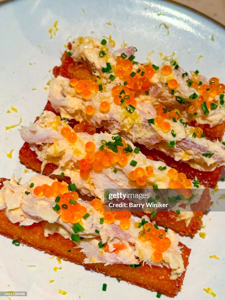 Whitefish salad, roe and polenta