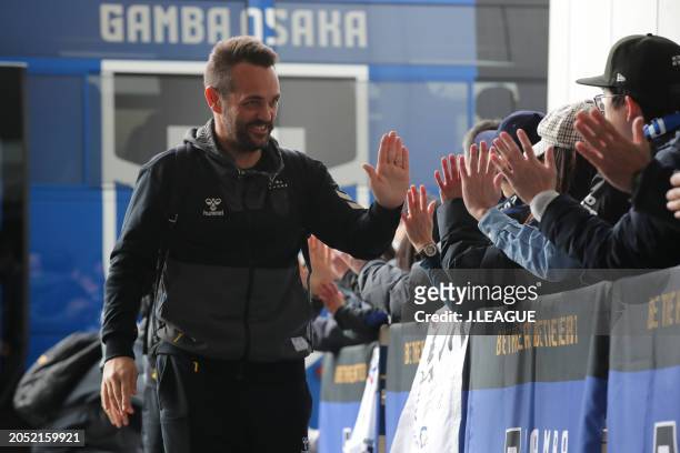 Head coach DANIEL POYATOS Algaba of Gamba Osaka is seen on arrival at the stadium prior to the J.LEAGUE MEIJI YASUDA J1 2nd Sec. Match between Gamba...