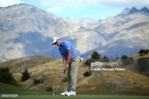 Nick Voke of New Zealand putts during day three of the 2024 New Zealand Golf Open at Millbrook Resort on March 02, 2024 in Queenstown, New Zealand.