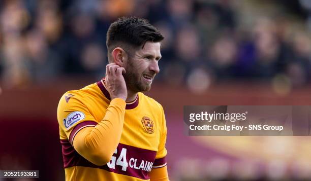 Calum Butcher in action for Motherwell during a cinch Premiership match between Motherwell and Celtic at Fir Park, on February 25 in Motherwell,...