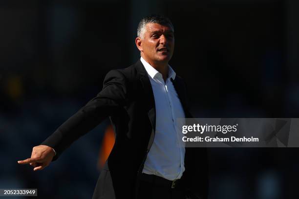 Western United Head Coach John Aloisi gives instructions during the A-League Men round 19 match between Western United and Perth Glory at Mars...