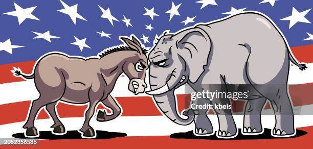 demokratischer esel vs. republikanischer elefant - maskottchen der us-politikpartei - republikanischer us präsidentschaftskandidat stock-grafiken, -clipart, -cartoons und -symbole