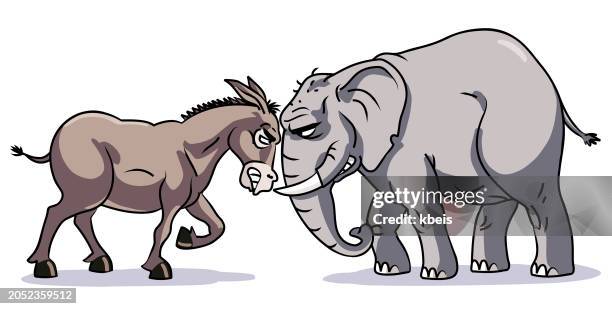 donkey vs. elephant- u.s. politics party mascots - candidate stock illustrations