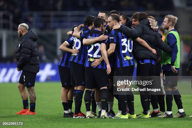 Players of Fc Internazionale celebrate after winning the Serie A TIM match between FC Internazionale and Genoa CFC at Stadio Giuseppe Meazza on March...