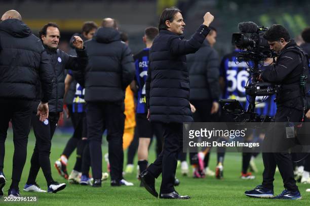 Simone Inzaghi of FC Internazionale celebrate after winning the Serie A TIM match between FC Internazionale and Genoa CFC at Stadio Giuseppe Meazza...