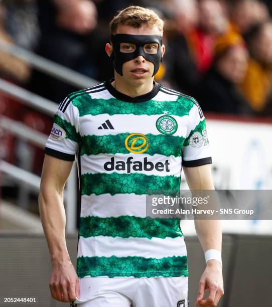 Celtic's Alistair Johnston in action during a cinch Premiership match between Motherwell and Celtic at Fir Park, on February 25 in Motherwell,...