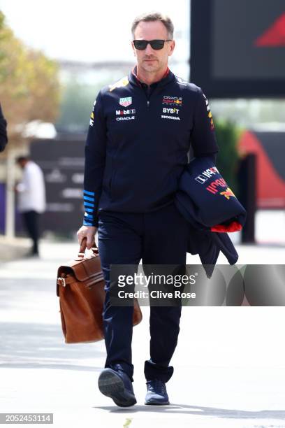 Oracle Red Bull Racing Team Principal Christian Horner walks into the Paddock ahead of the F1 Grand Prix of Bahrain at Bahrain International Circuit...