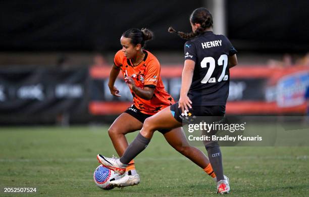 Holly McQueen of the Roar in action during the A-League Women round 18 match between Brisbane Roar and Melbourne City at Perry Park, on March 02 in...