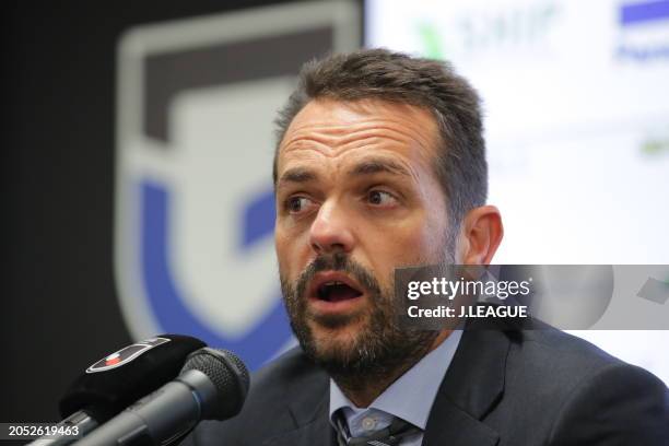 Head coach DANIEL POYATOS Algaba of Gamba Osaka speaks during a press conference after the J.LEAGUE MEIJI YASUDA J1 2nd Sec. Match between Gamba...