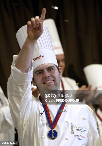 French 26-year-old cook Serge Vieira jubilates after winning the golden 'Bocuse' 26 January 2005 at the 10th Bocuse d'Or gastronomy contest in Lyon....