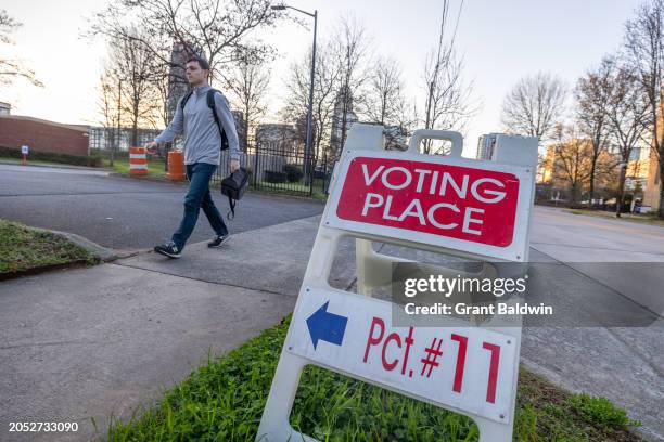 Voters arrives on Super Tuesday at Mt. Moriah Primitive Baptist Church, Precinct 11 Mecklenburg County, on March 5, 2024 in Charlotte, North...