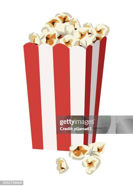 ilustraciones, imágenes clip art, dibujos animados e iconos de stock de caja de palomitas de maíz y fondo blanco. - palomitas