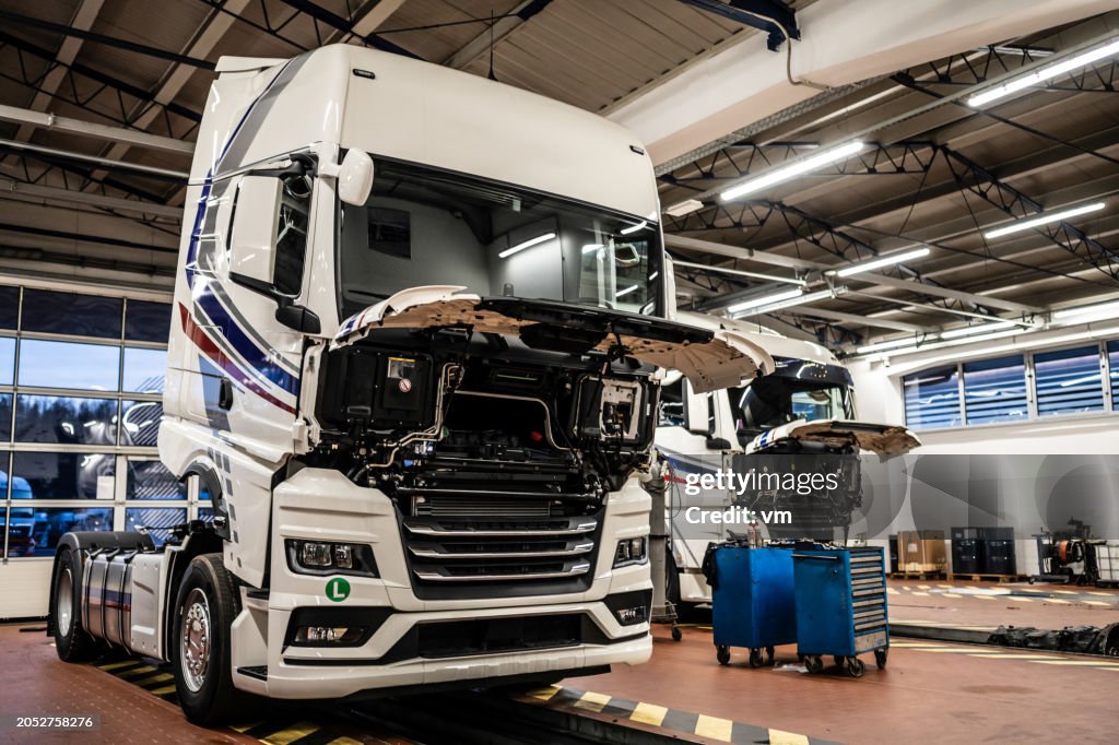 Garage for maintenance of trucks