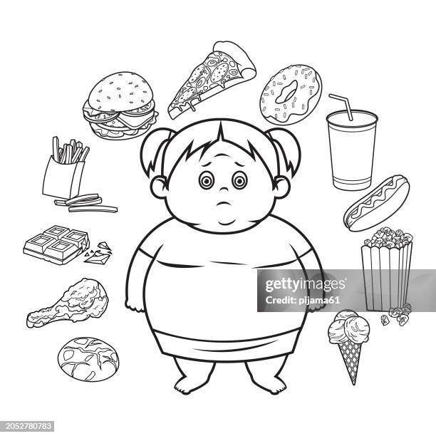 Unhappy Little Fat Girl Diet Failure Stop Obesity High-Res Vector Graphic