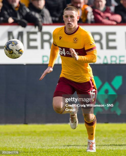 Motherwell's Dan Casey in action during a cinch Premiership match between Motherwell and Celtic at Fir Park, on February 25 in Motherwell, Scotland.